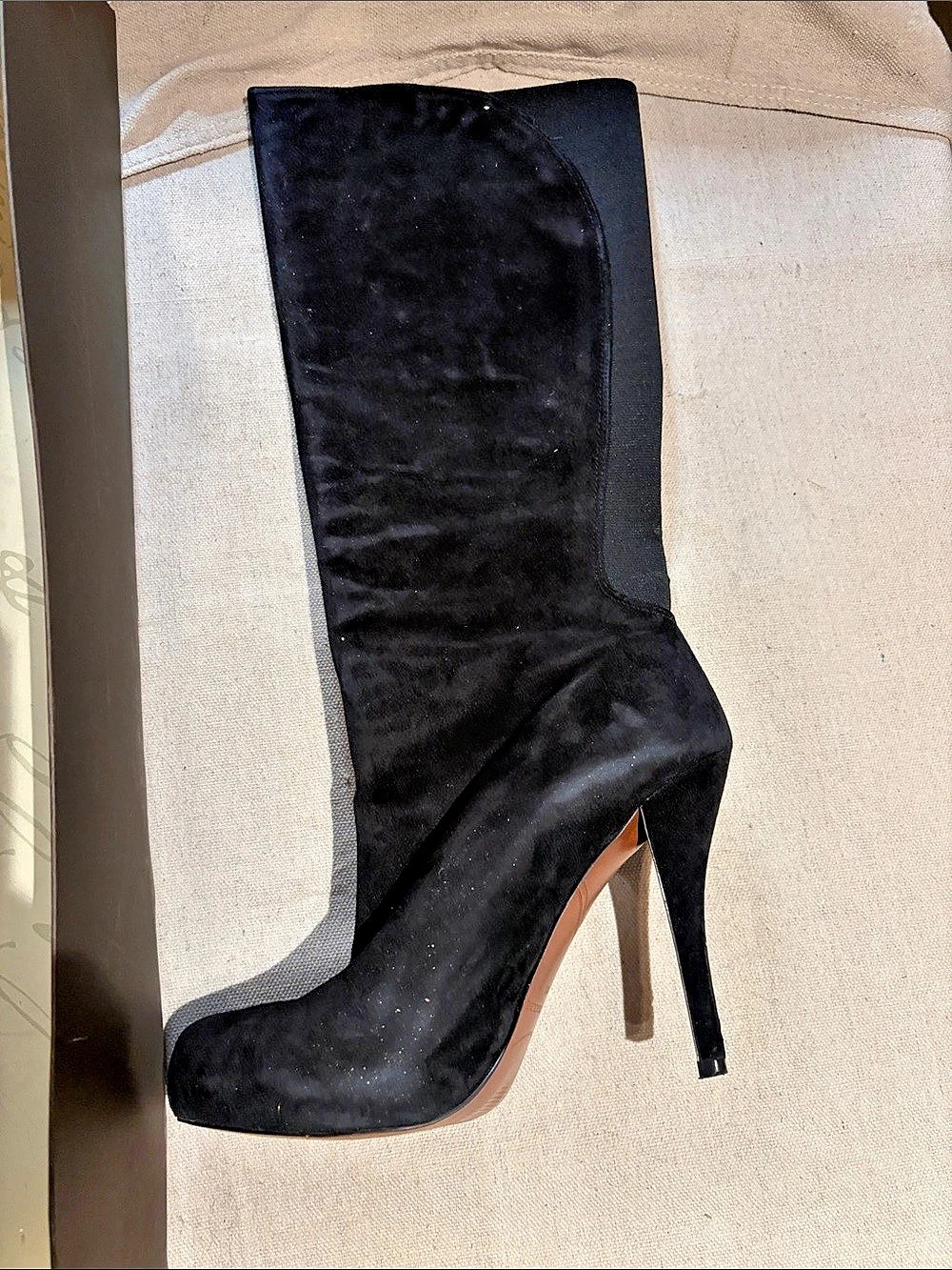 Enzo Angiolini Black Suede Knee-High Heeled Boots